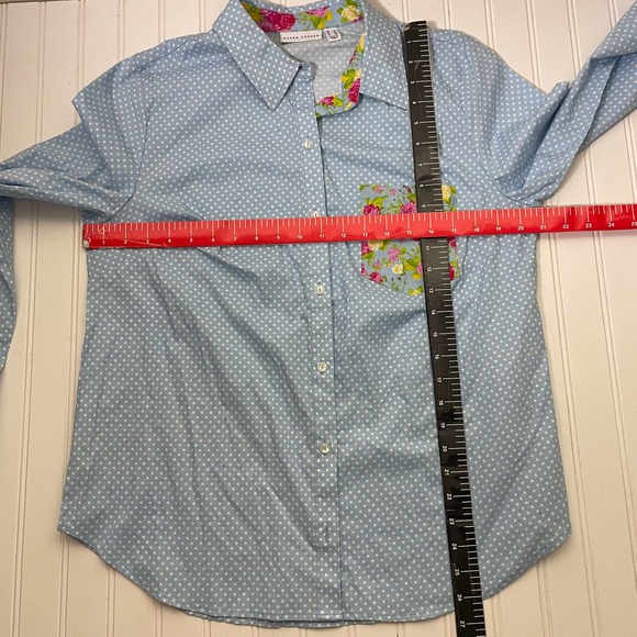 💥BOGO💥 Susan Graver Blue Polka Dot Blouse with Floral Pocket - Picture 8 of 10